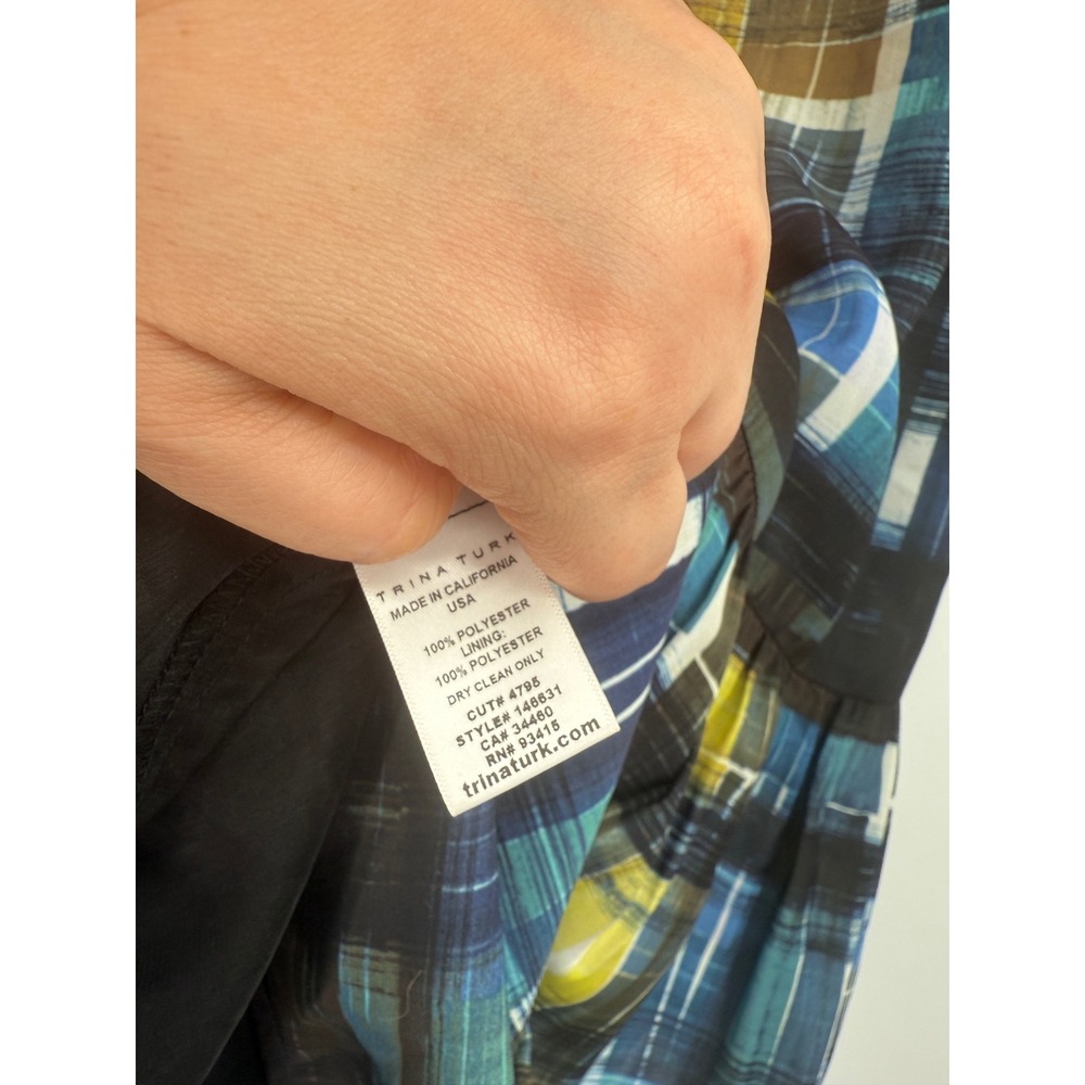 TRINA TURK ESTHER Plaid Paintbrush Spaghetti strap Dress Sz 4 - Picture 6 of 8